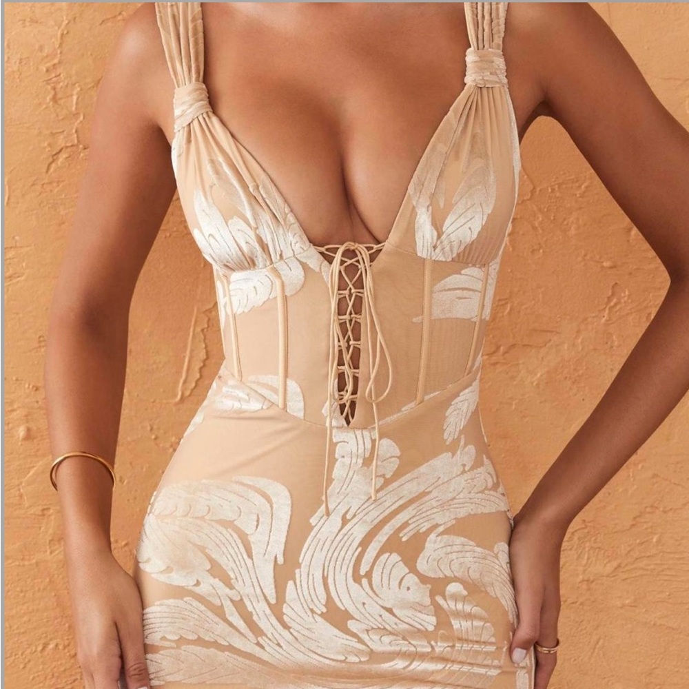 Oh Polly Yildiz Mini Dress Beige Tan